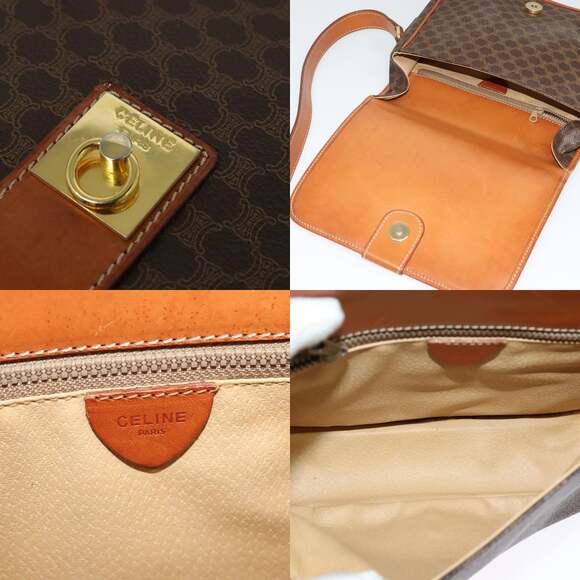 CELINE Macadam Canvas Shoulder Bag Pvc Leather Brown Gold - Picture 11 of 12